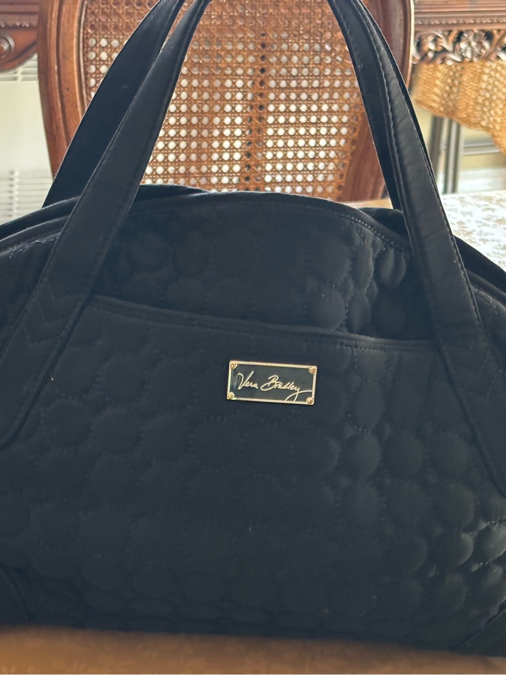 Vera Bradley Black Quilted Tote with Gold Logo Plate